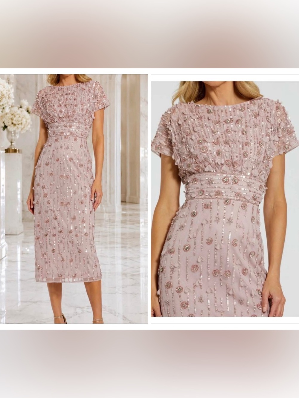 MAC DUGGAL Dress Size 8 NEW Pink Sheath Midi Dress Floral Beading - Picture 9 of 12
